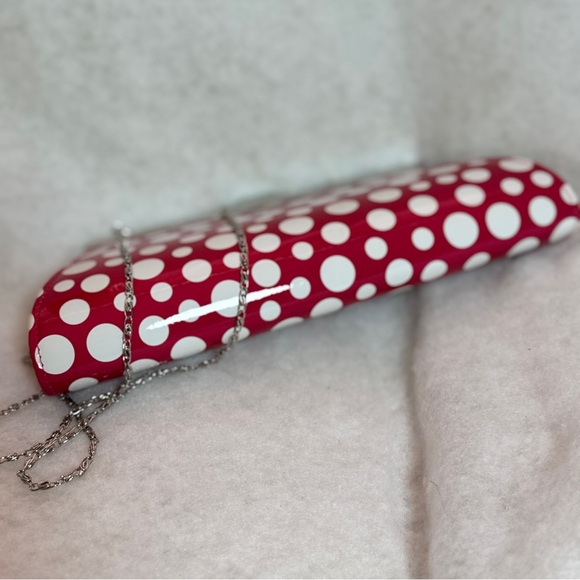 NEIMAN MARCUS Polka Dot Clutch Womens Handbag Purse Faux Pat Leather B2 - Picture 3 of 6